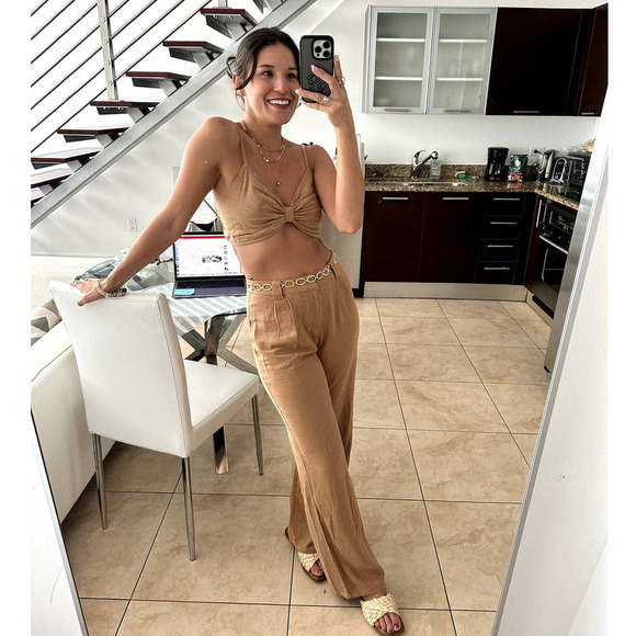 12th Tribe Pants - 12th Tribe Little Secrets Mocha Linen Trousers Size Large